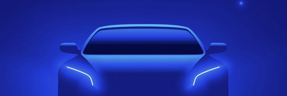 푸른 조명 아래 정면에서 바라본 자동차 아이콘 이미지