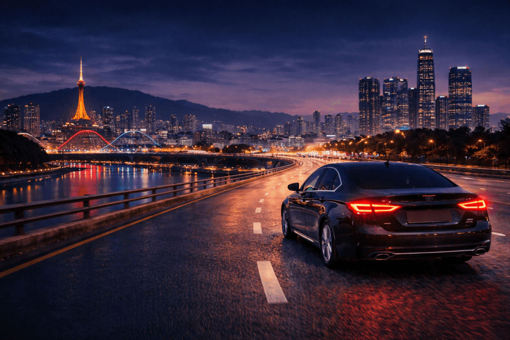 대전 공주 대리운전 차량 이동 서비스 야간 도로 주행 모습