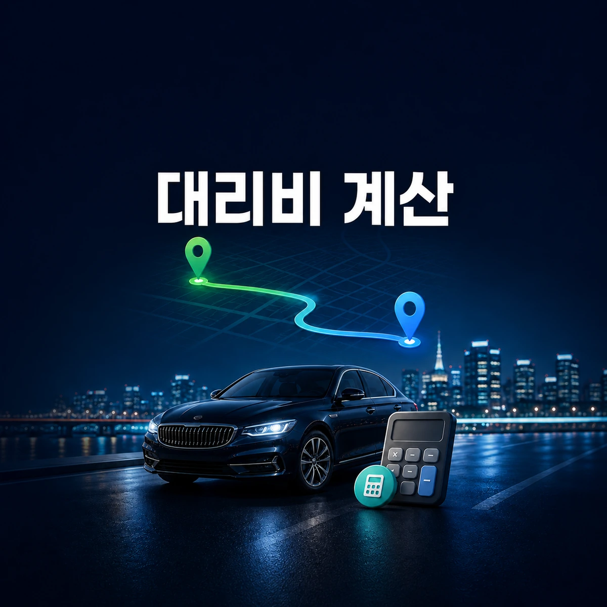 출발지와 도착지를 기준으로 예상 대리비를 계산하는 이미지