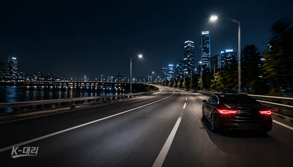 대구 부산 대리운전 장거리 야간 도로 주행 모습